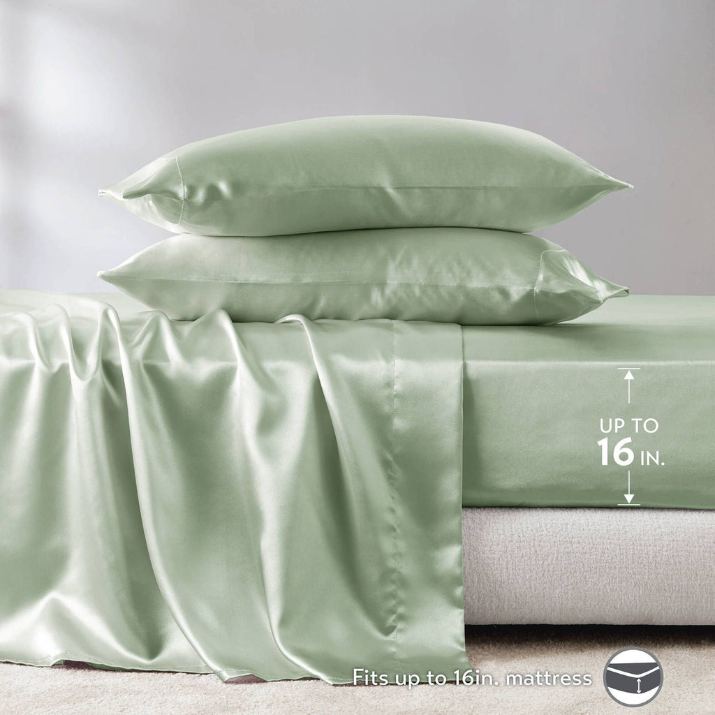 2-Pack King Satin Pillowcases 20" x 40" – Silky Wrinkle-Resistant Pillow Covers, Sage Green
