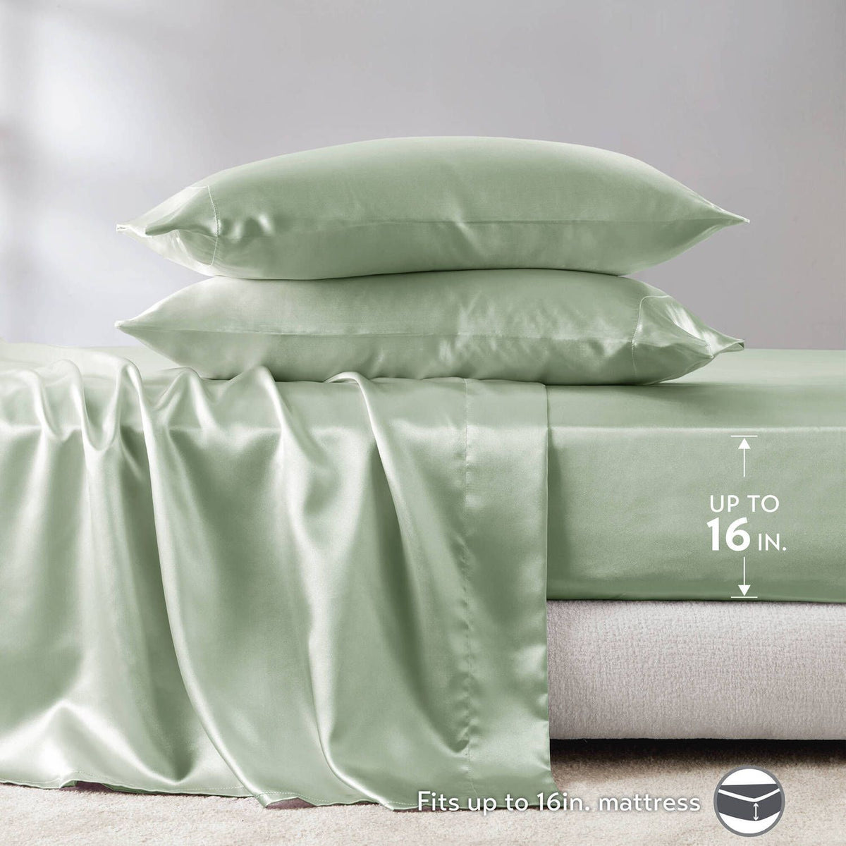 2-Pack King Satin Pillowcases 20" x 40" – Silky Wrinkle-Resistant Pillow Covers, Sage Green