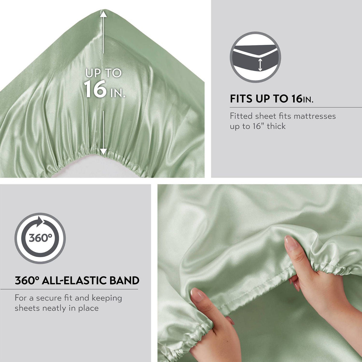 2-Pack King Satin Pillowcases 20" x 40" – Silky Wrinkle-Resistant Pillow Covers, Sage Green