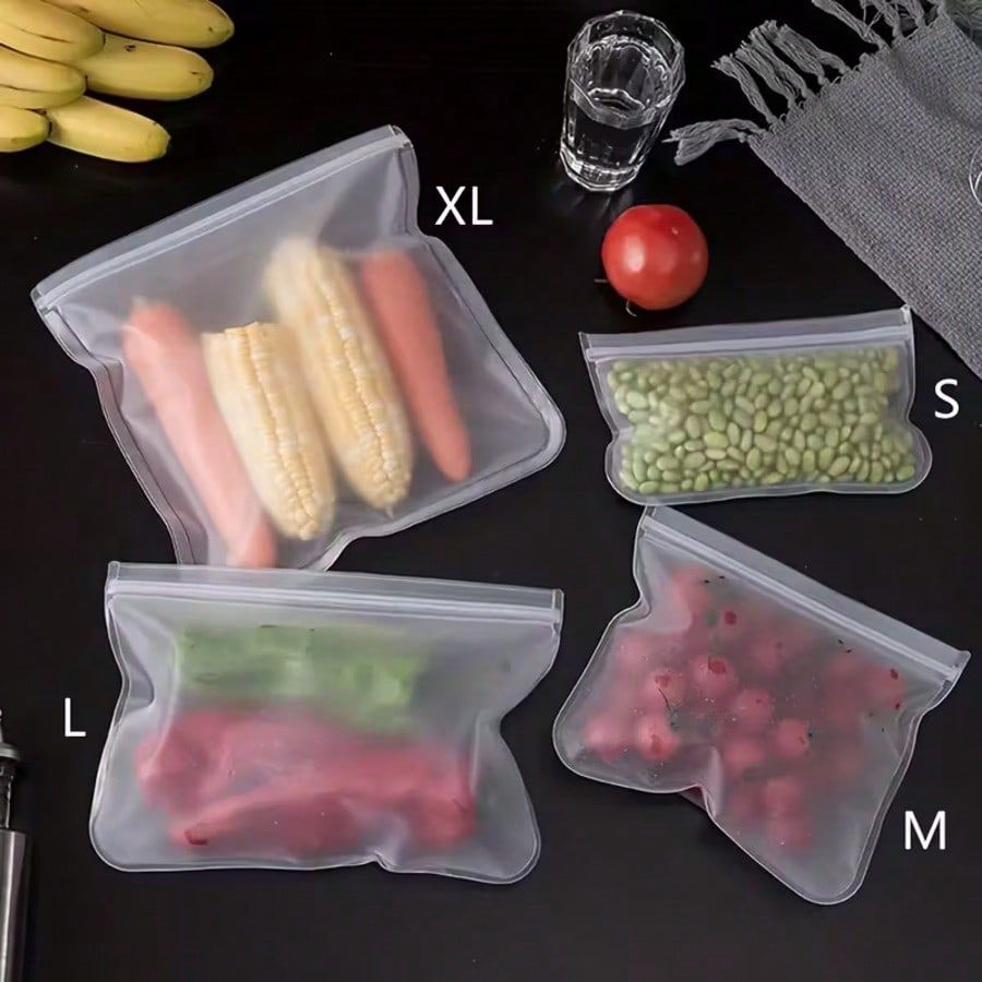 8pc Reusable Food Storage Bags, BPA-Free PEVA Leakproof Freezer Bags, 4 Assorted Sizes, Clear