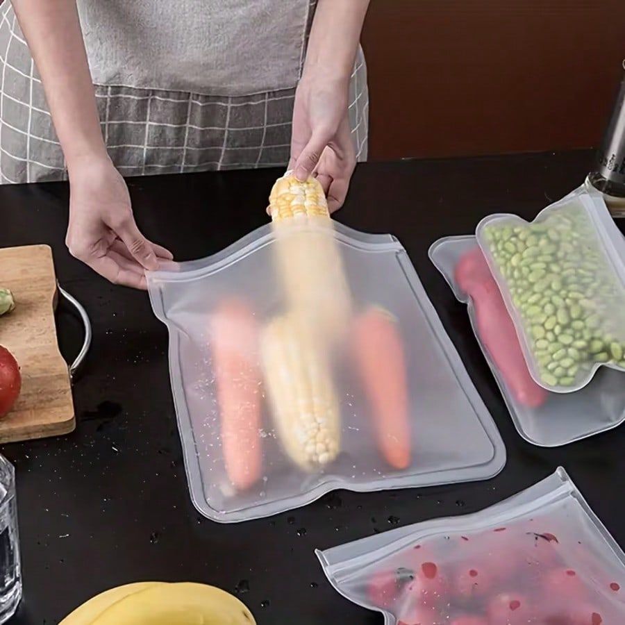 8pc Reusable Food Storage Bags, BPA-Free PEVA Leakproof Freezer Bags, 4 Assorted Sizes, Clear