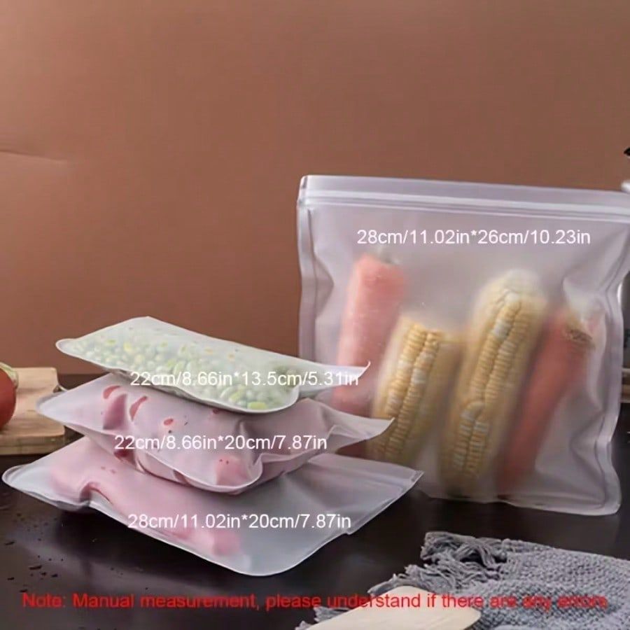 8pc Reusable Food Storage Bags, BPA-Free PEVA Leakproof Freezer Bags, 4 Assorted Sizes, Clear