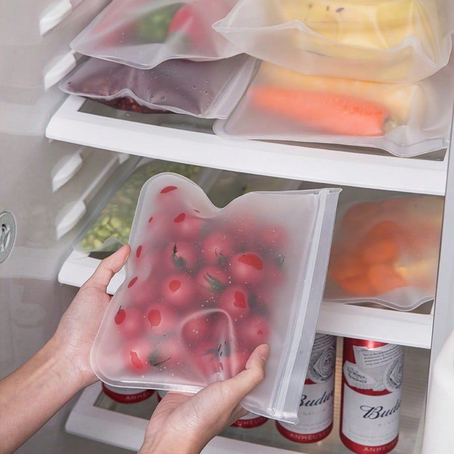 8pc Reusable Food Storage Bags, BPA-Free PEVA Leakproof Freezer Bags, 4 Assorted Sizes, Clear