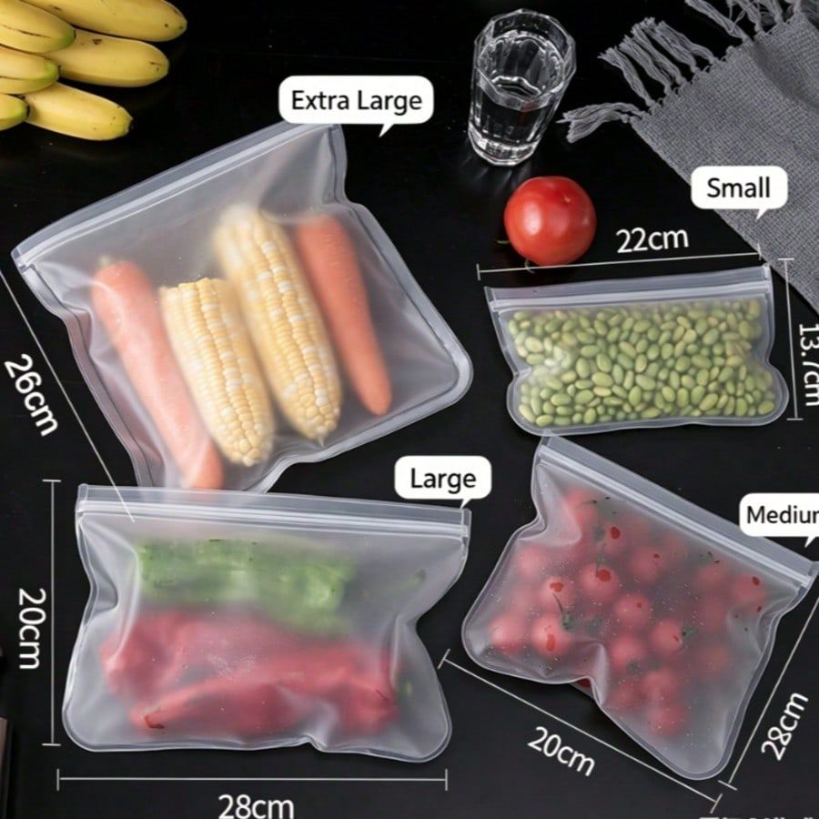 8pc Reusable Food Storage Bags, BPA-Free PEVA Leakproof Freezer Bags, 4 Assorted Sizes, Clear