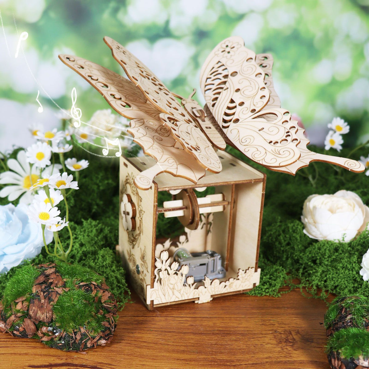 3D Wooden Butterfly Music Box Puzzle Kit, 67-Piece DIY Model, You Are My Sunshine, Ages 14+