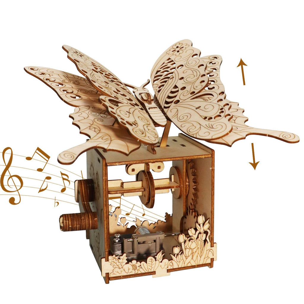 3D Wooden Butterfly Music Box Puzzle Kit, 67-Piece DIY Model, You Are My Sunshine, Ages 14+