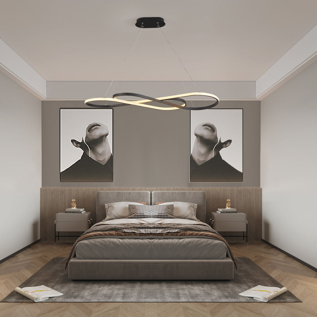 AEELLEEA 39.4" Modern LED Infinity Pendant Light, Dimmable Adjustable Height Hanging Ceiling Fixture for Dining Room, Black