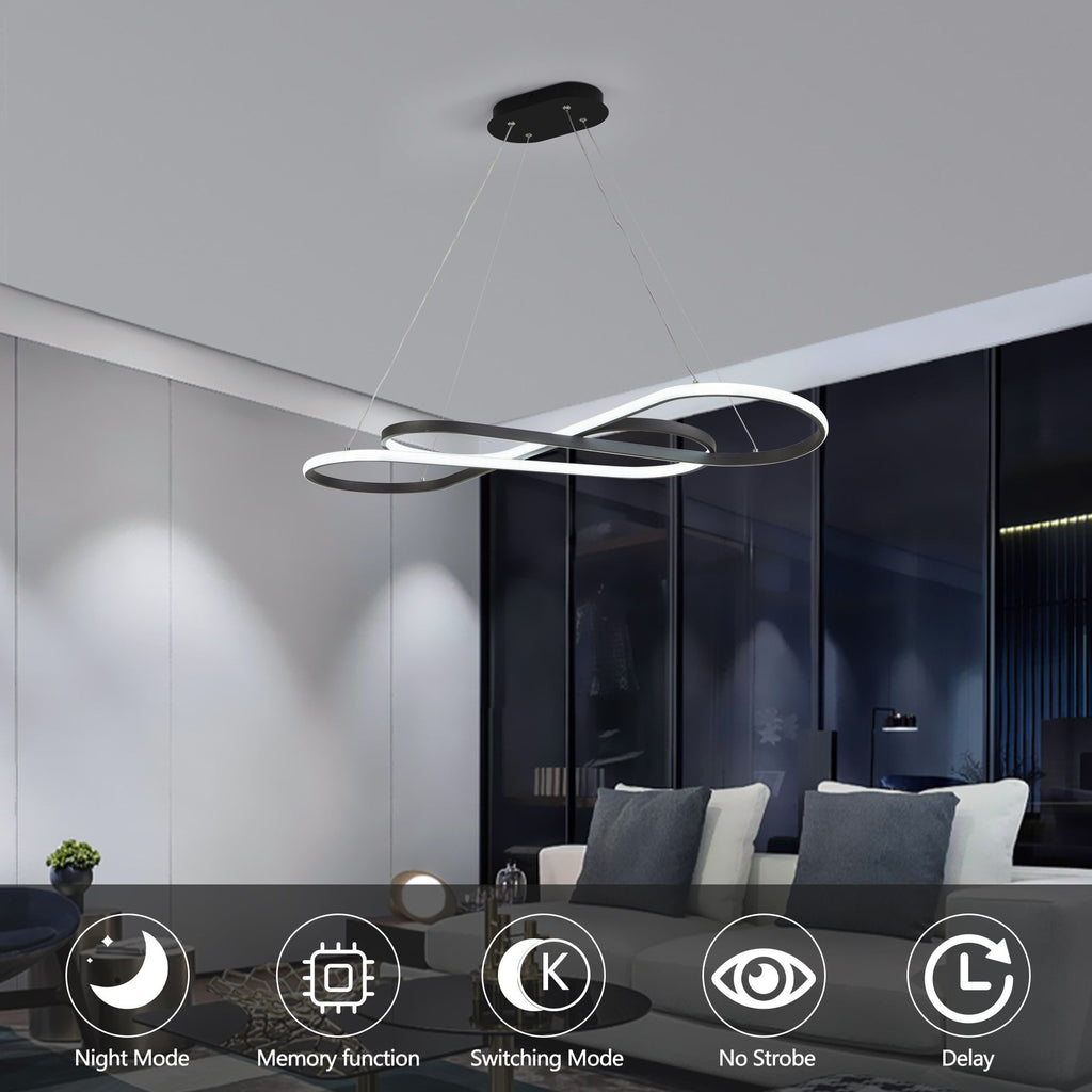 AEELLEEA 39.4" Modern LED Infinity Pendant Light, Dimmable Adjustable Height Hanging Ceiling Fixture for Dining Room, Black