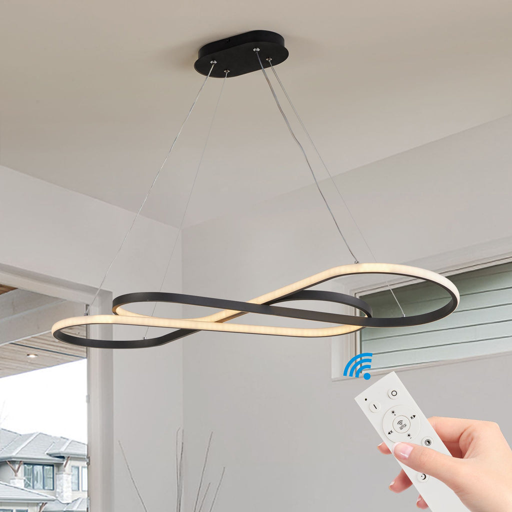 AEELLEEA 39.4" Modern LED Infinity Pendant Light, Dimmable Adjustable Height Hanging Ceiling Fixture for Dining Room, Black