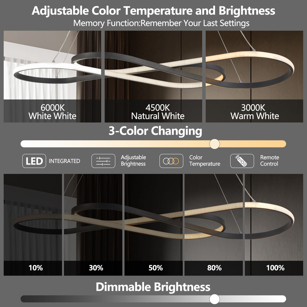 AEELLEEA 39.4" Modern LED Infinity Pendant Light, Dimmable Adjustable Height Hanging Ceiling Fixture for Dining Room, Black
