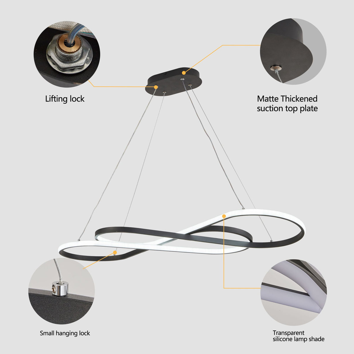 AEELLEEA 39.4" Modern LED Infinity Pendant Light, Dimmable Adjustable Height Hanging Ceiling Fixture for Dining Room, Black