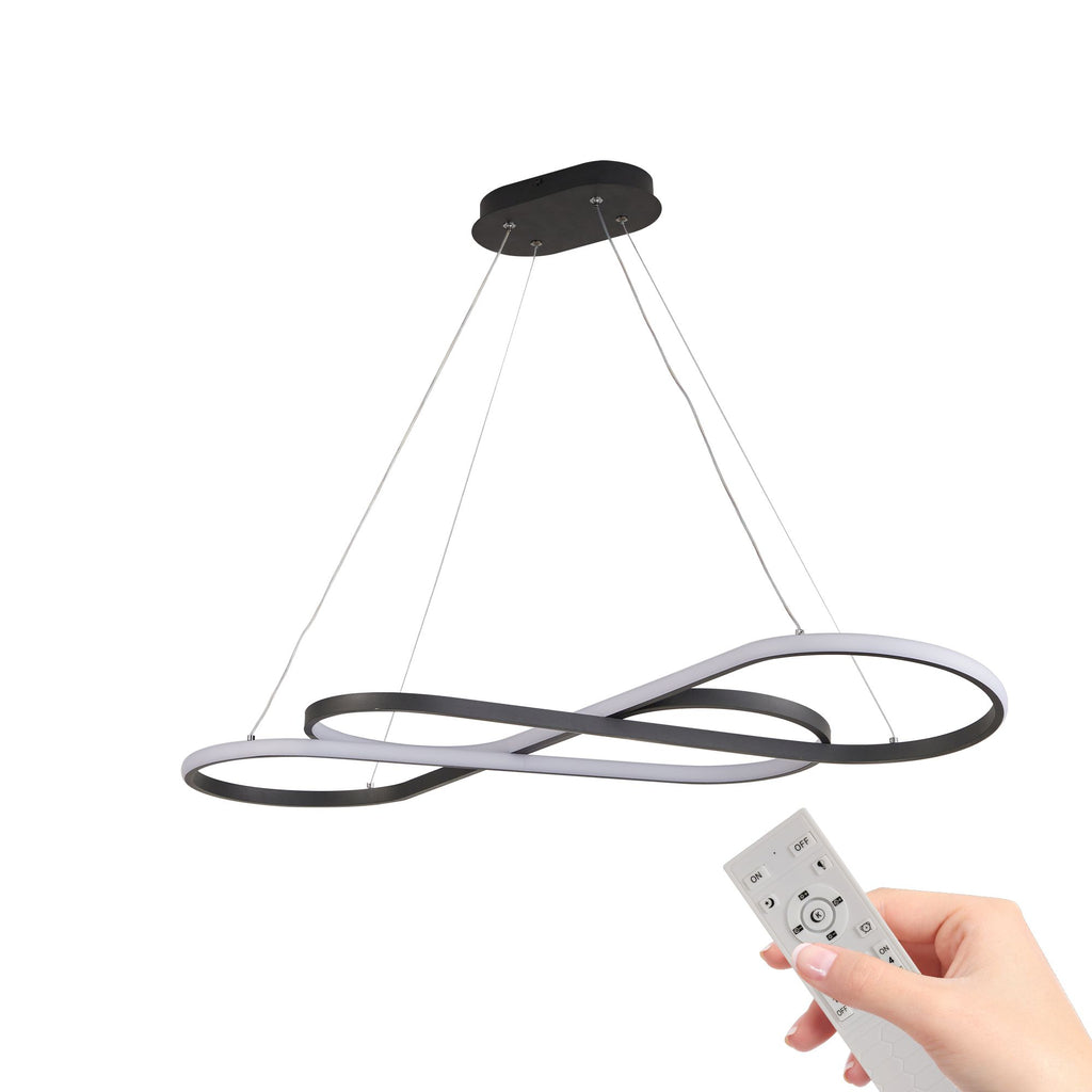 AEELLEEA 39.4" Modern LED Infinity Pendant Light, Dimmable Adjustable Height Hanging Ceiling Fixture for Dining Room, Black