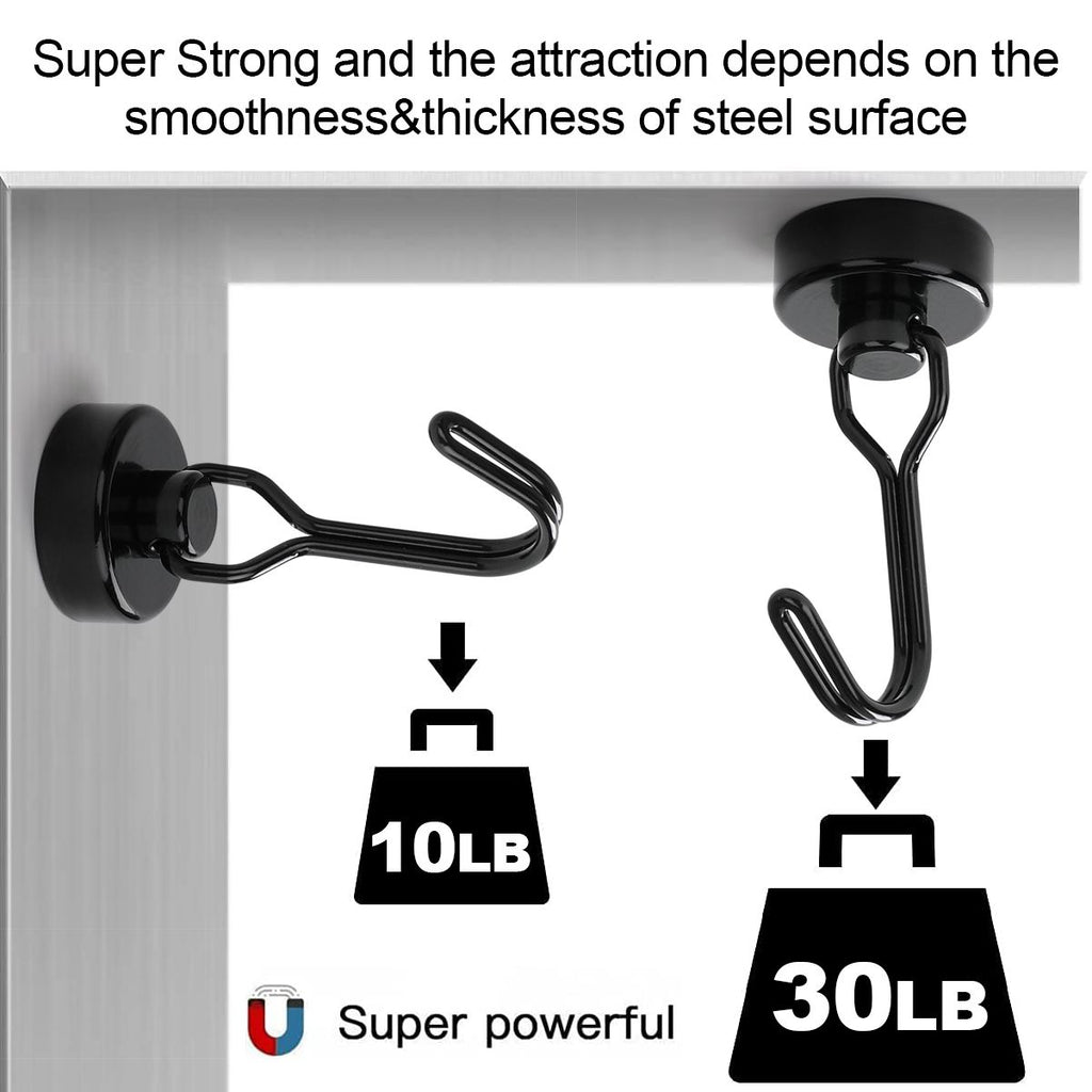 Heavy Duty Magnetic Hooks, Neodymium Swivel Hook Magnets, 360° Rotating Metal Hooks for Kitchen, Grill Tools, Garage, Refrigerator and Home Organization