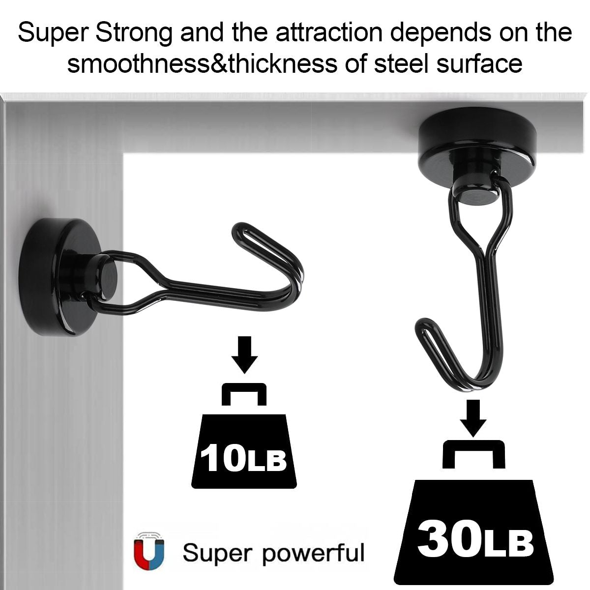 Heavy Duty Magnetic Hooks, Neodymium Swivel Hook Magnets, 360° Rotating Metal Hooks for Kitchen, Grill Tools, Garage, Refrigerator and Home Organization