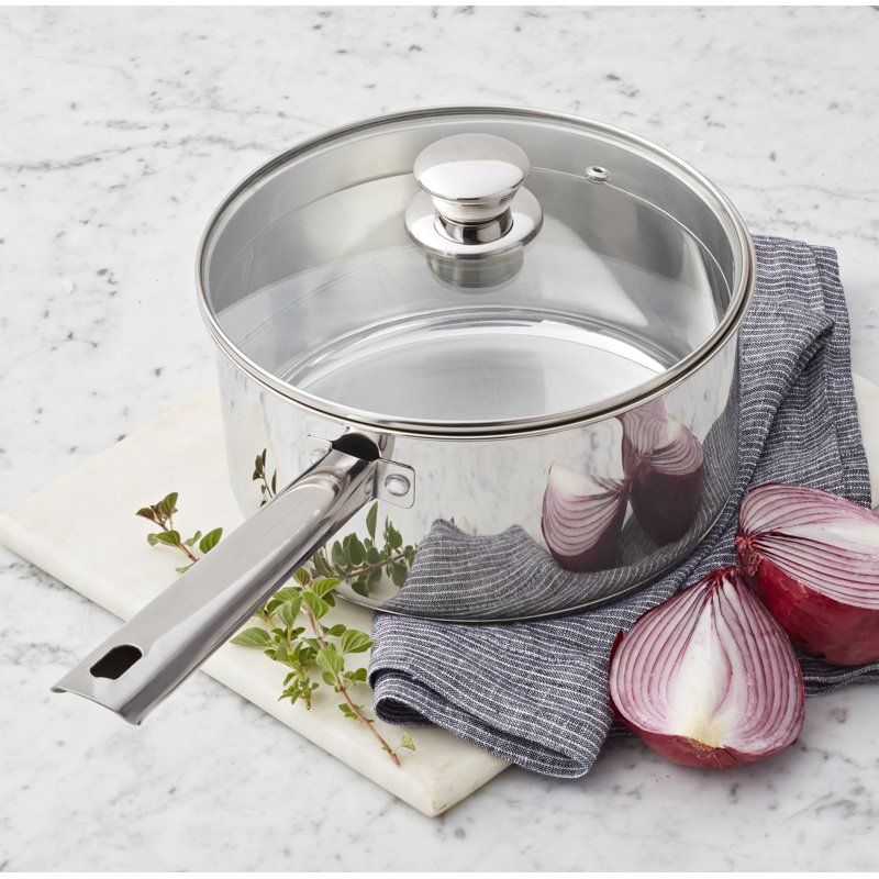 3-Qt Stainless Steel Saucepan with Glass Lid,