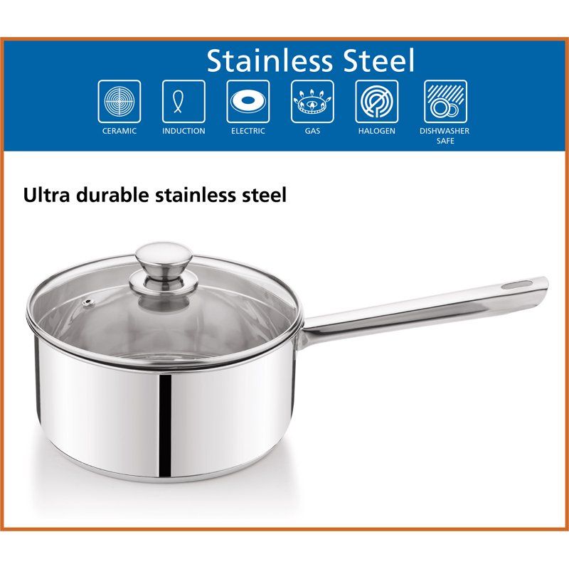 3-Qt Stainless Steel Saucepan with Glass Lid,