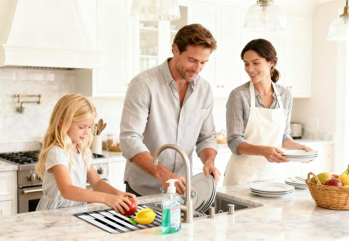 304 Stainless Steel Over-the-Sink Dish Drying Rack, Roll-Up Collapsible Sink Organizer, Heat Resistant & Space Saving