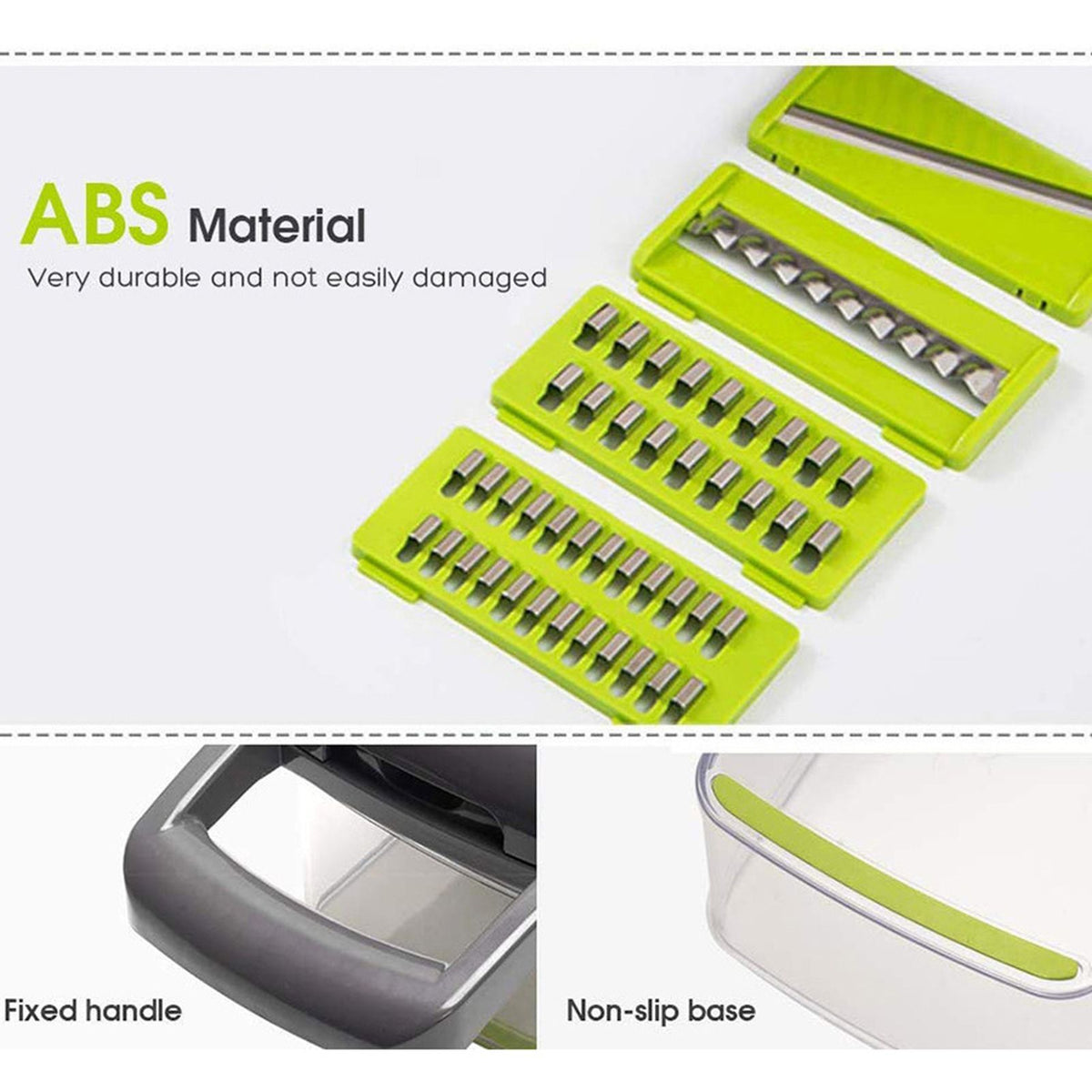 Multi-Function Vegetable Chopper with 1.5L Container – Stainless Steel Dicer, Mandoline Slicer & Grater, Gray/Green