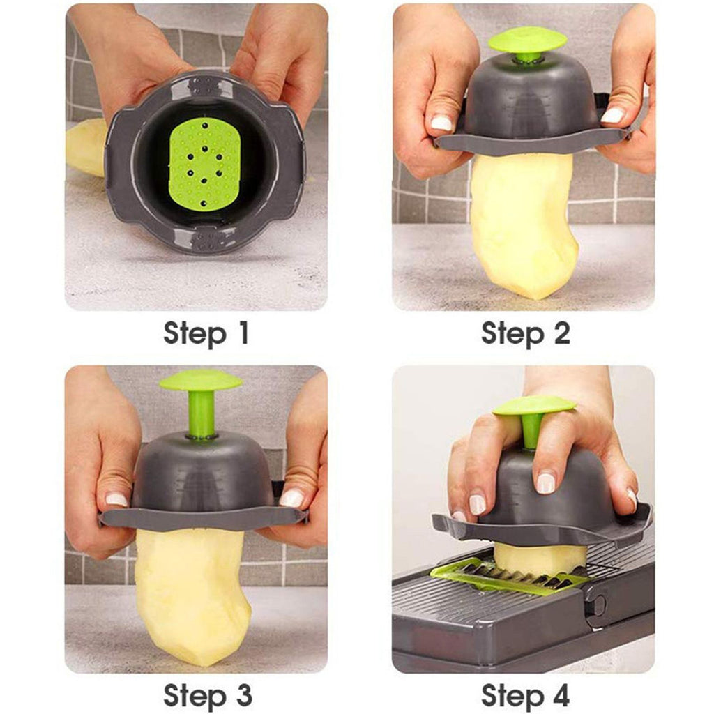 Multi-Function Vegetable Chopper with 1.5L Container – Stainless Steel Dicer, Mandoline Slicer & Grater, Gray/Green