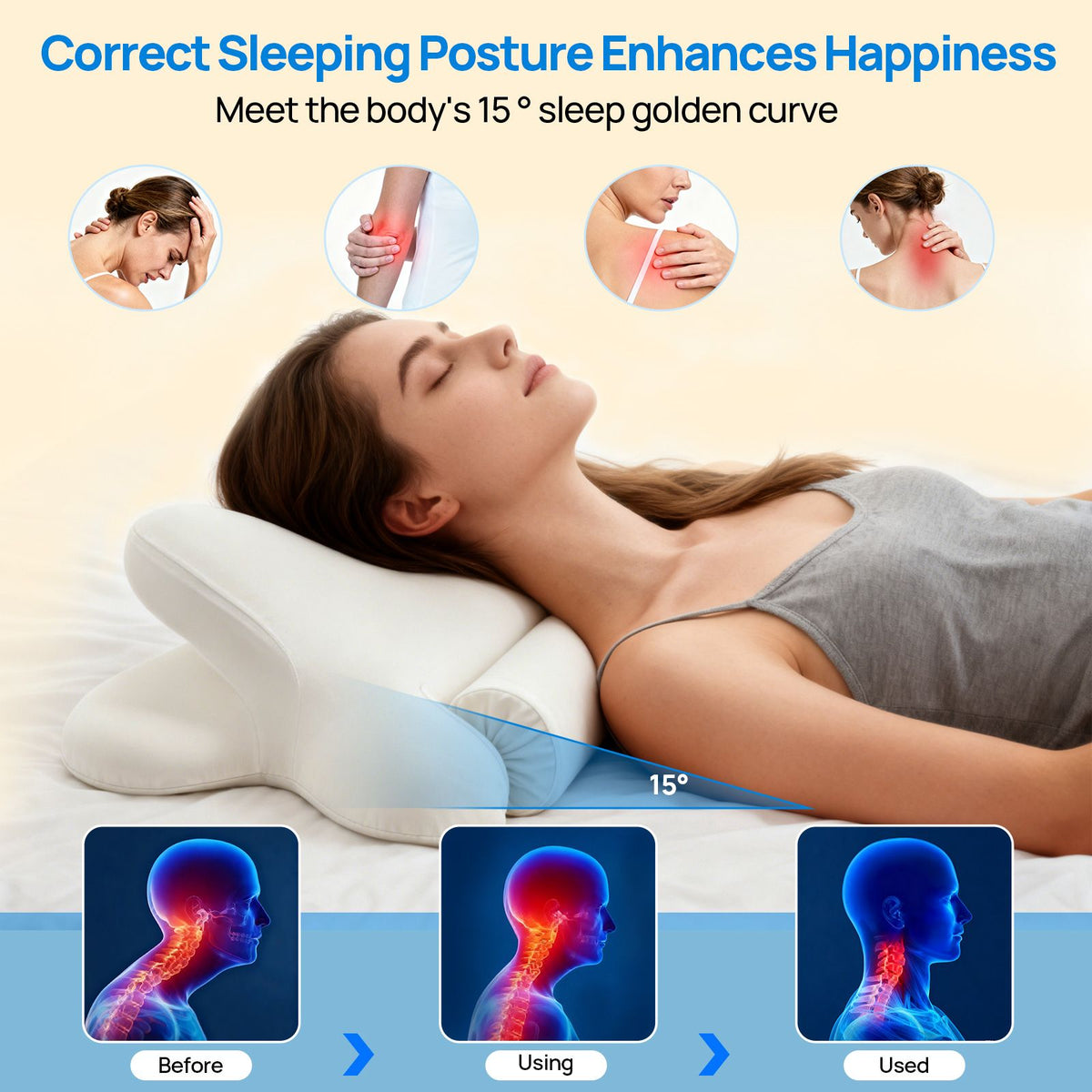 Ergonomic Cervical Neck Pillow, Contour Memory Foam Pillow with Breathable Cover, White
