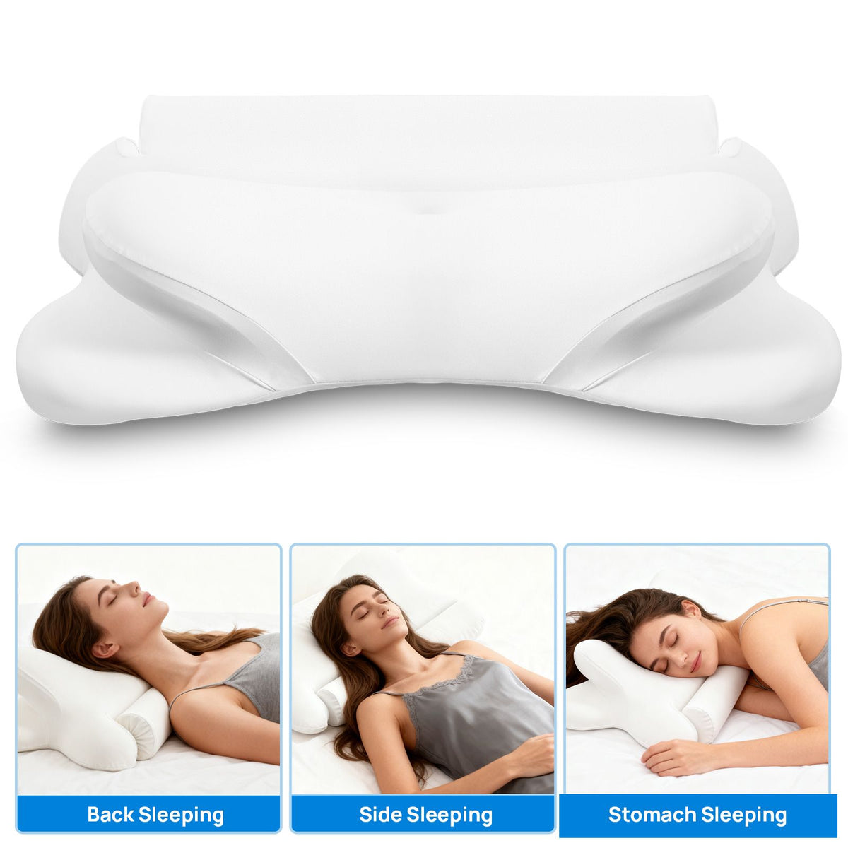 Ergonomic Cervical Neck Pillow, Contour Memory Foam Pillow with Breathable Cover, White