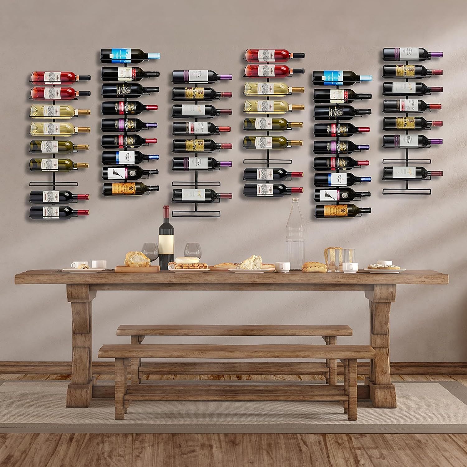 Wall-Mounted 8-Bottle Wine Rack, Vertical Metal Wine Bottle Holder for Kitchen, Dining Room & Home Bar, BlackWall-Mounted 8-Bottle Wine Rack, Vertical Metal Wine Bottle Holder for Kitchen, Dining Room & Home Bar, Black