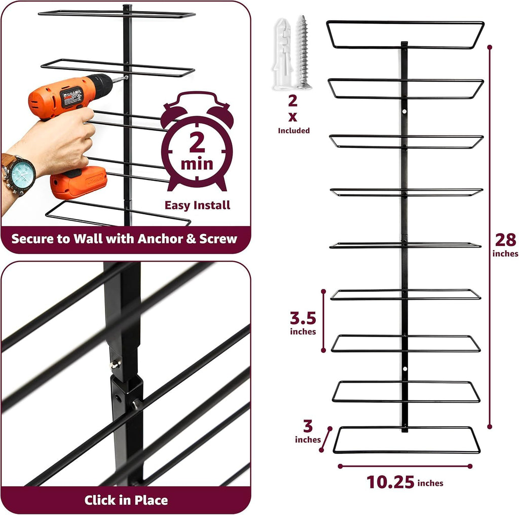 Wall-Mounted 8-Bottle Wine Rack, Vertical Metal Wine Bottle Holder for Kitchen, Dining Room & Home Bar, BlackWall-Mounted 8-Bottle Wine Rack, Vertical Metal Wine Bottle Holder for Kitchen, Dining Room & Home Bar, Black
