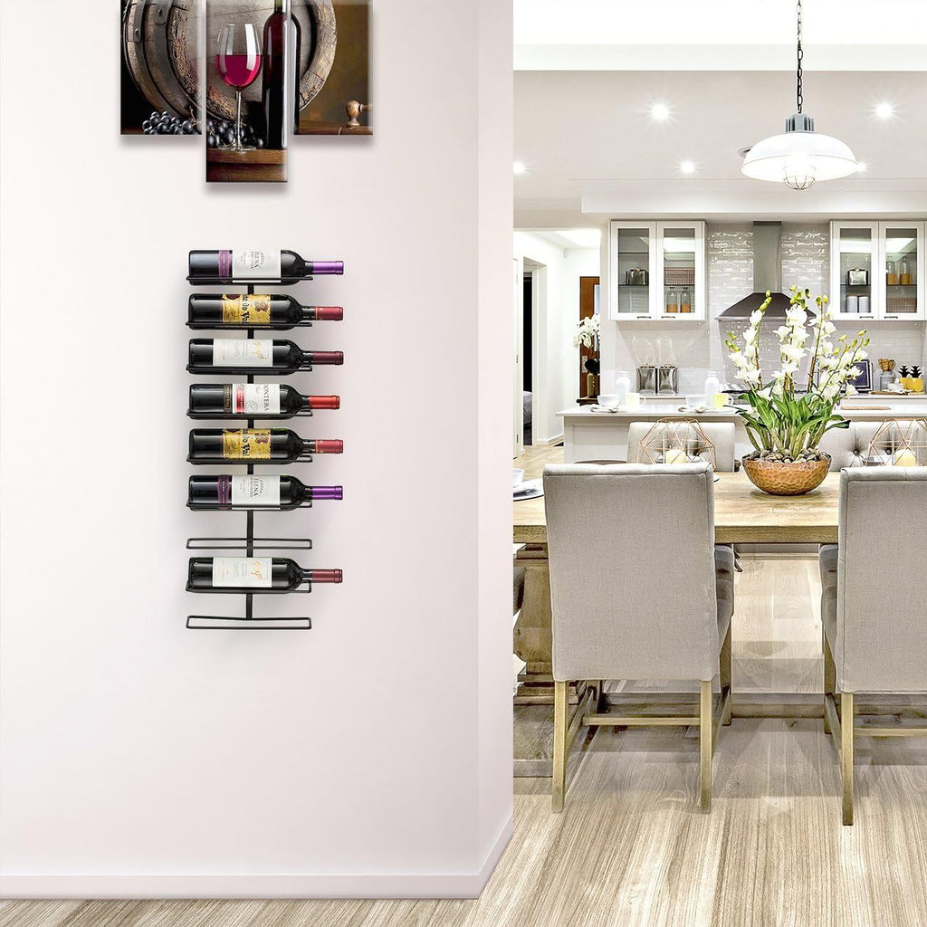 Wall-Mounted 8-Bottle Wine Rack, Vertical Metal Wine Bottle Holder for Kitchen, Dining Room & Home Bar, BlackWall-Mounted 8-Bottle Wine Rack, Vertical Metal Wine Bottle Holder for Kitchen, Dining Room & Home Bar, Black