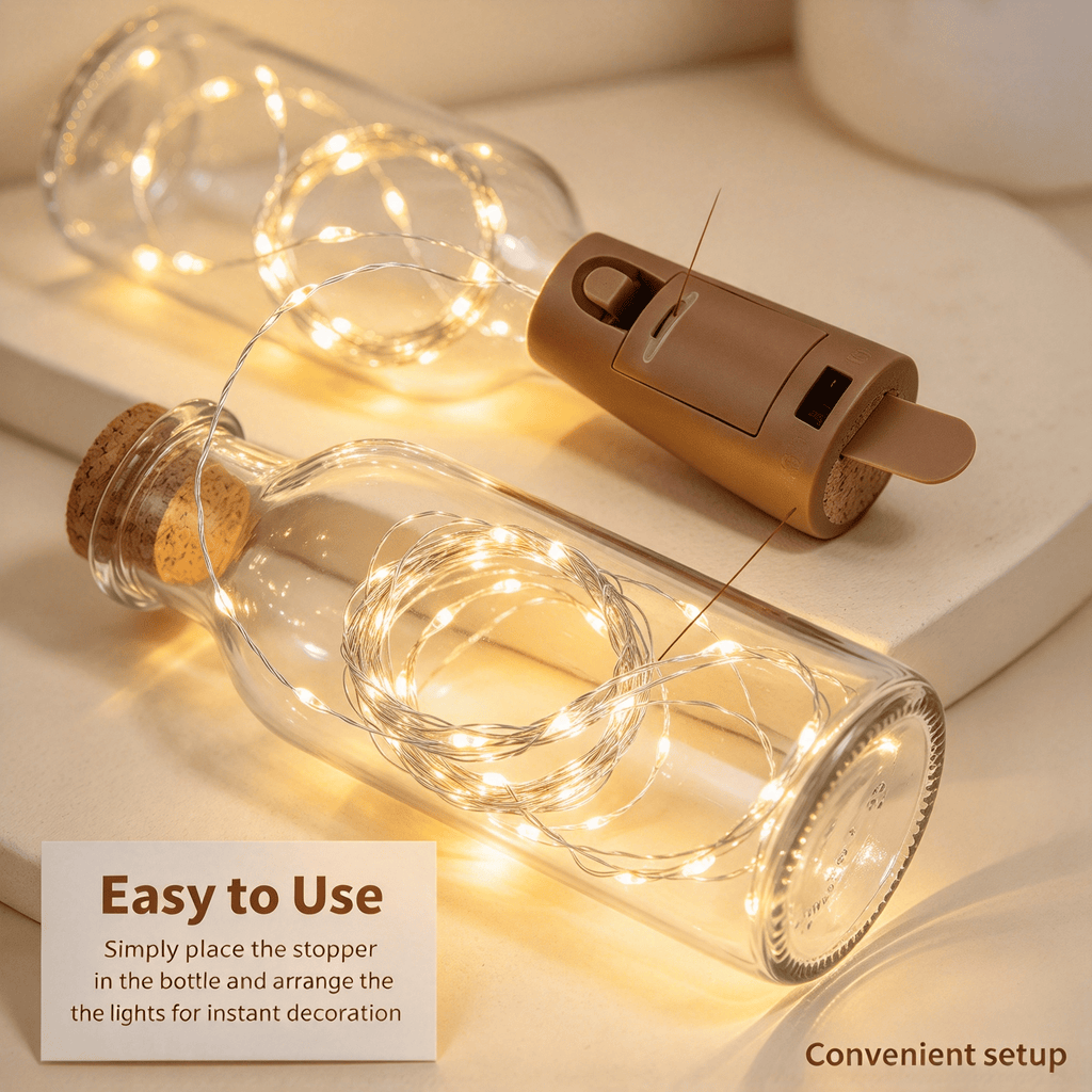 2 Pack Wine Bottle Cork String Lights, 20 LED Bottle Stopper Fairy Lights, 2M Copper Wire for DIY Jars, Wedding, Party and Christmas Decor