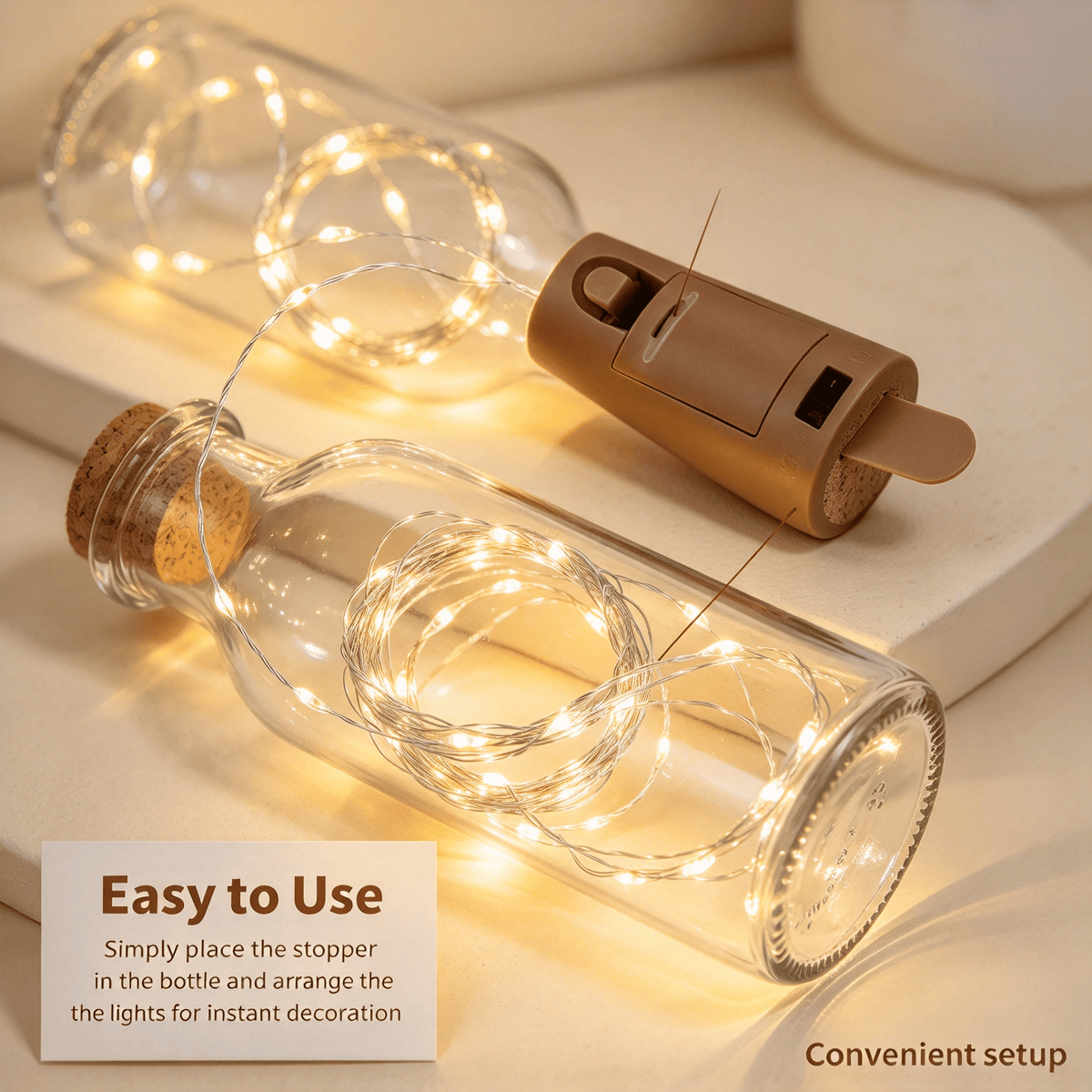 2 Pack Wine Bottle Cork String Lights, 20 LED Bottle Stopper Fairy Lights, 2M Copper Wire for DIY Jars, Wedding, Party and Christmas Decor
