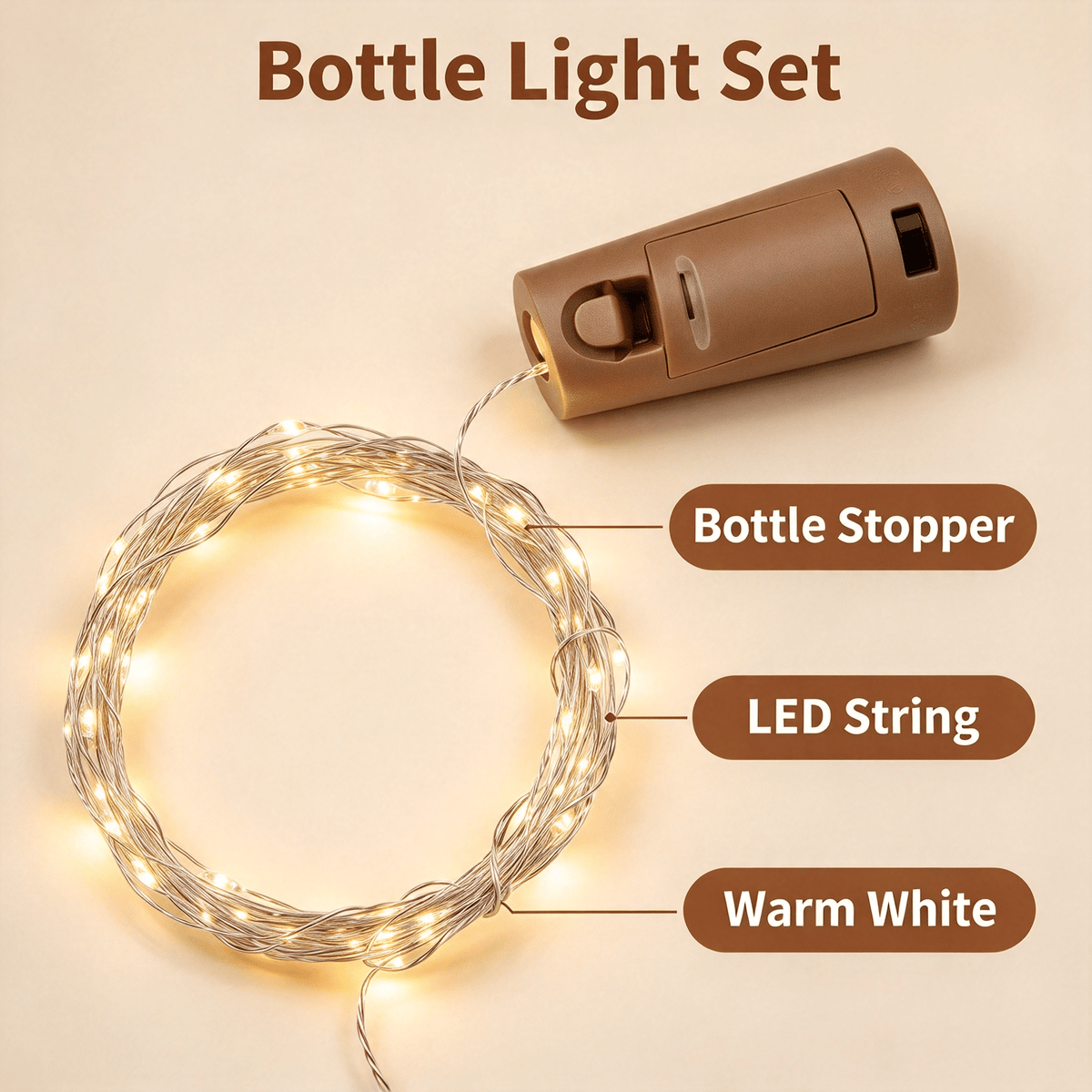 2 Pack Wine Bottle Cork String Lights, 20 LED Bottle Stopper Fairy Lights, 2M Copper Wire for DIY Jars, Wedding, Party and Christmas Decor