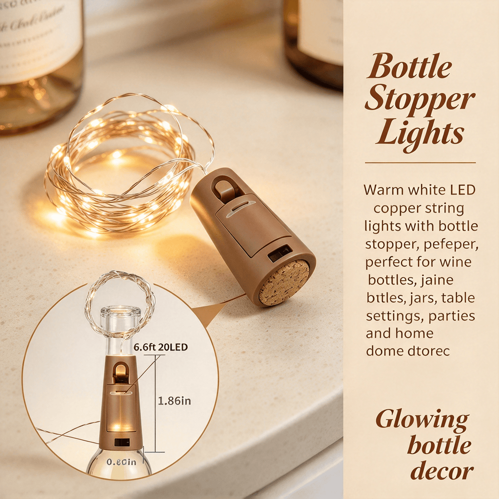 2 Pack Wine Bottle Cork String Lights, 20 LED Bottle Stopper Fairy Lights, 2M Copper Wire for DIY Jars, Wedding, Party and Christmas Decor