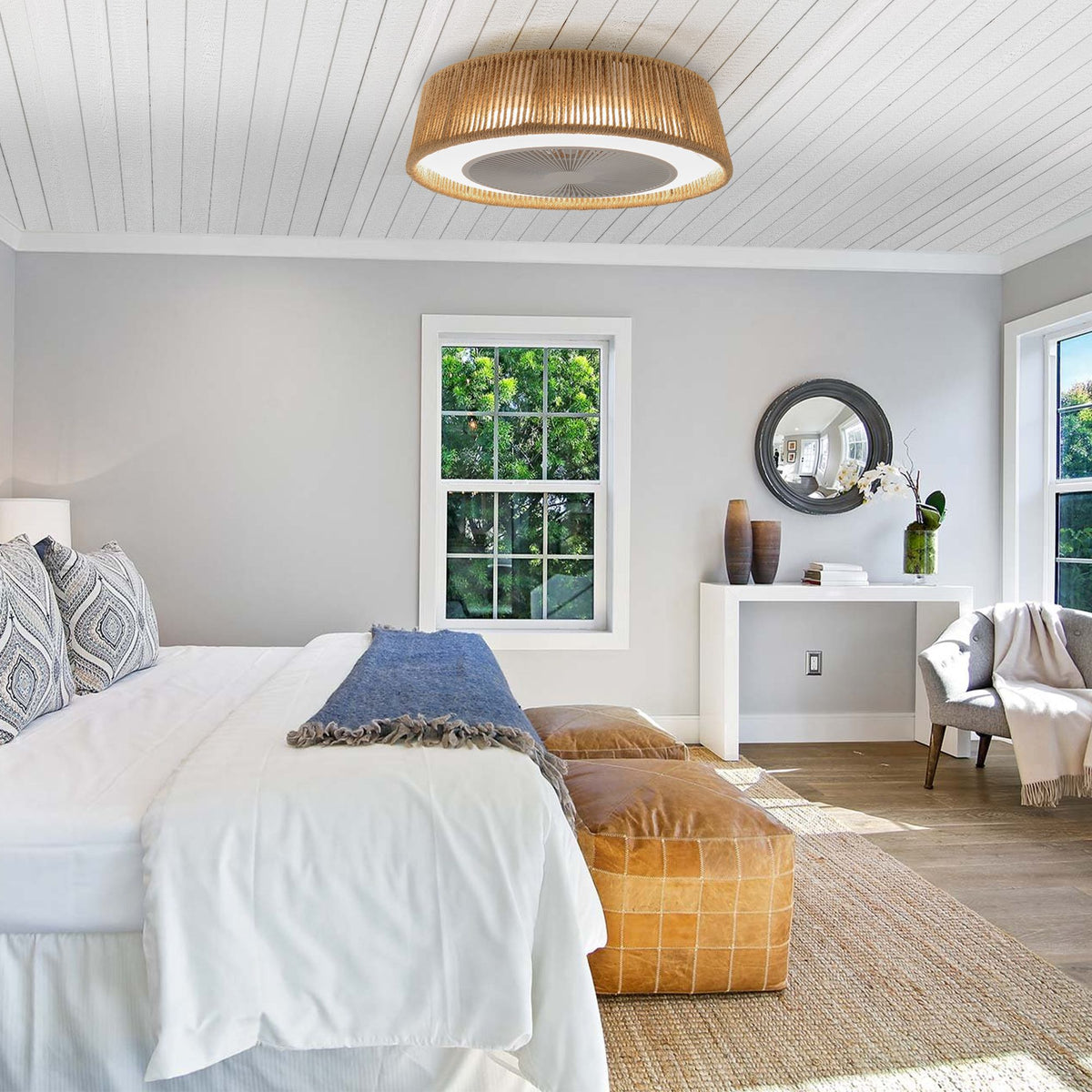 AEELLEEA 21.3" Boho Caged Ceiling Fan with Light, Remote Control, 6 Speeds, Dimmable LED, Reversible Motor, White