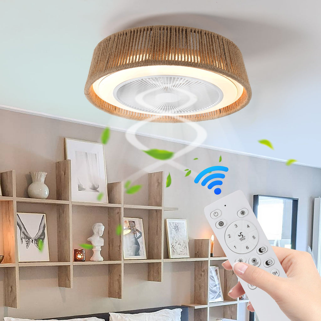 AEELLEEA 21.3" Boho Caged Ceiling Fan with Light, Remote Control, 6 Speeds, Dimmable LED, Reversible Motor, White