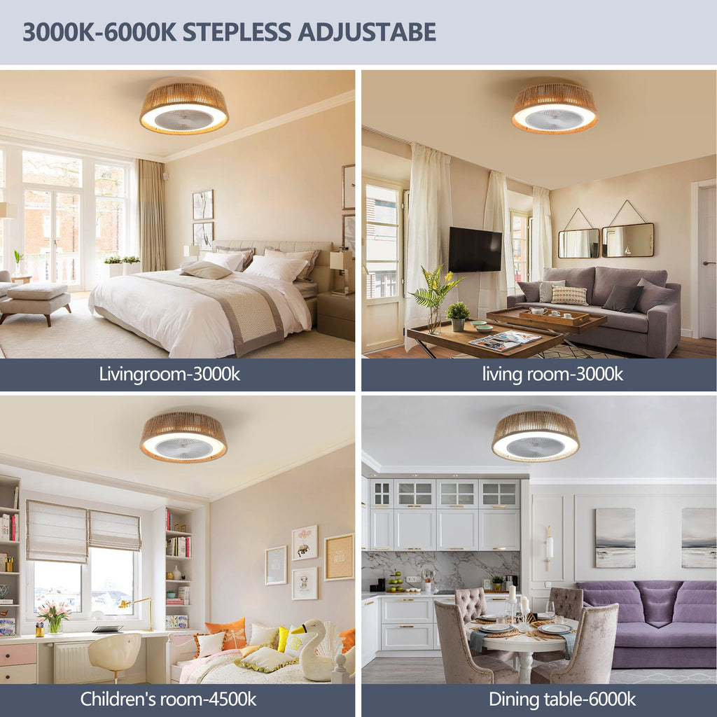 AEELLEEA 21.3" Boho Caged Ceiling Fan with Light, Remote Control, 6 Speeds, Dimmable LED, Reversible Motor, White