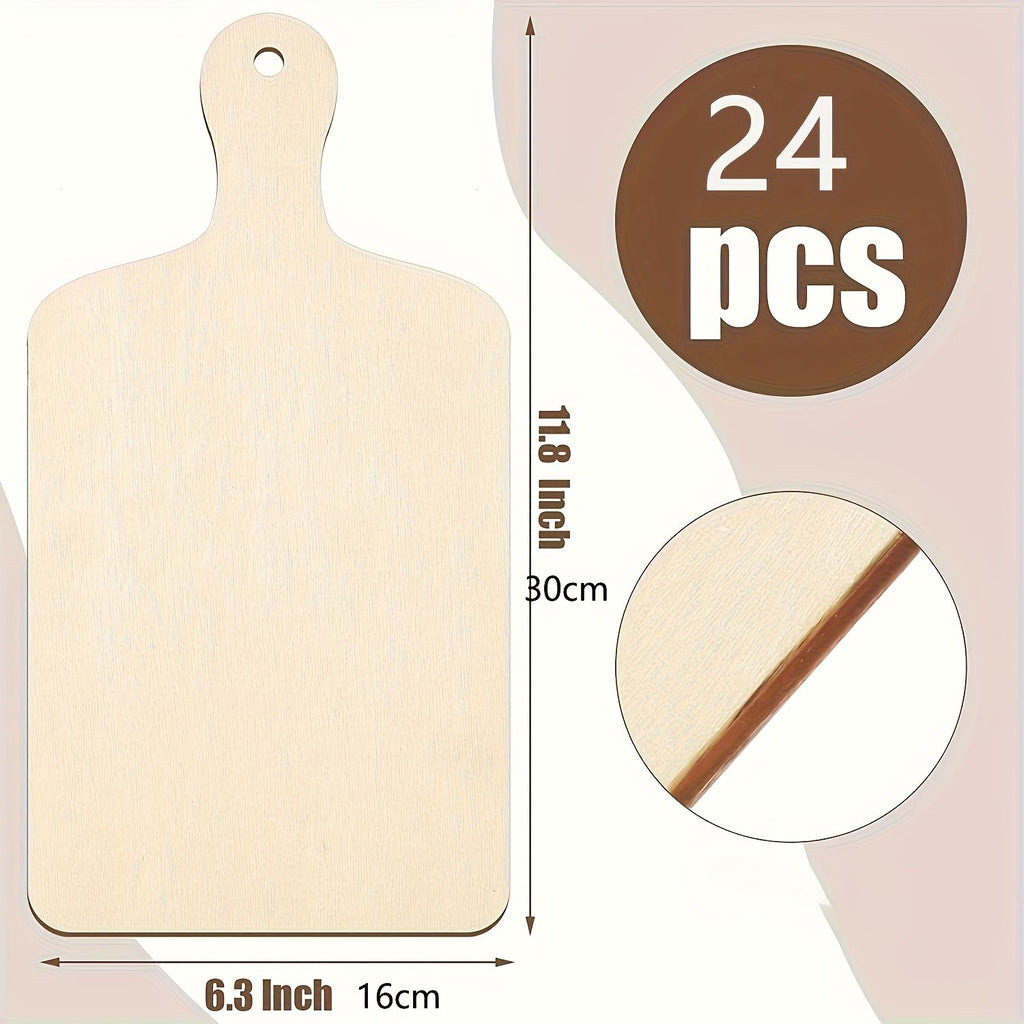24pc Blank Wooden Paddle Craft Boards with Handles, 6.3" x 11.8", DIY Painting & Wood Burning Signs