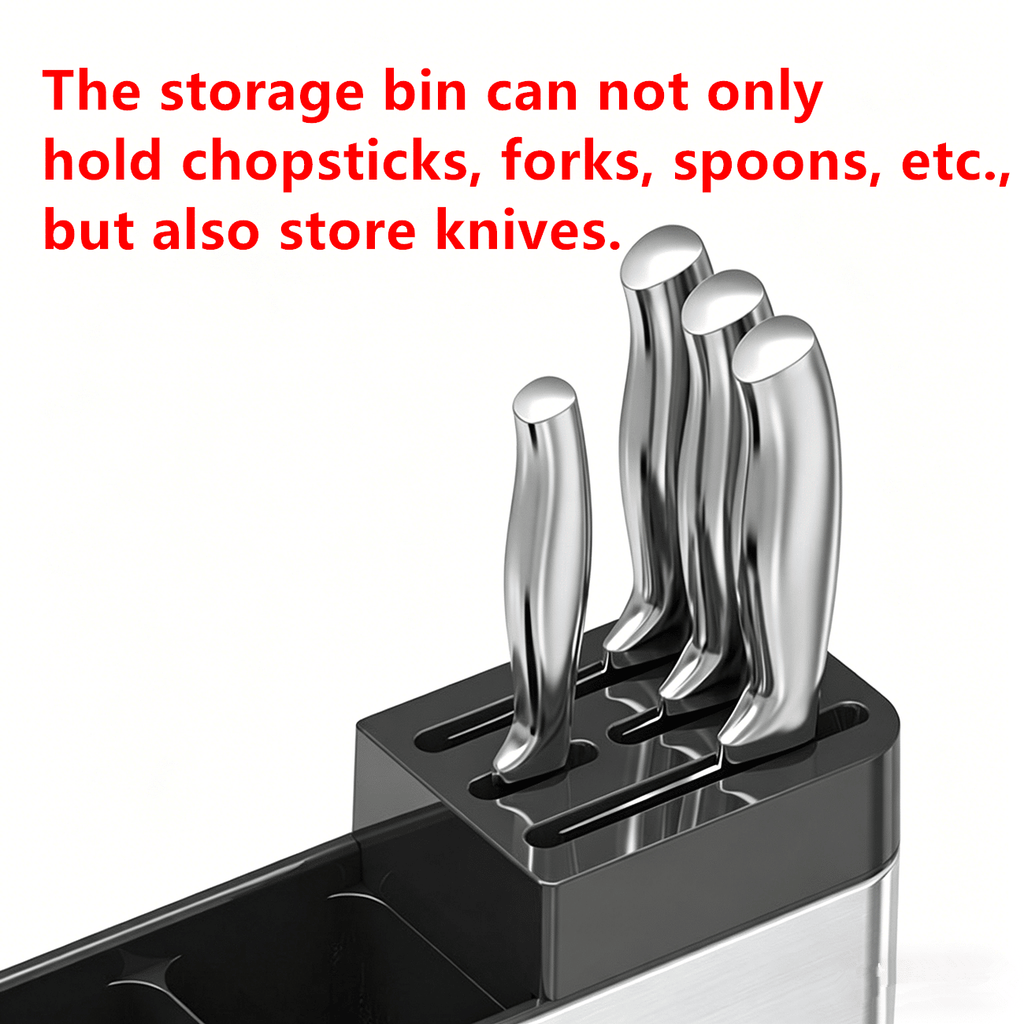 Stainless Steel Kitchen Utensil Holder with Knife Block & Divided Compartments - Silver/Black