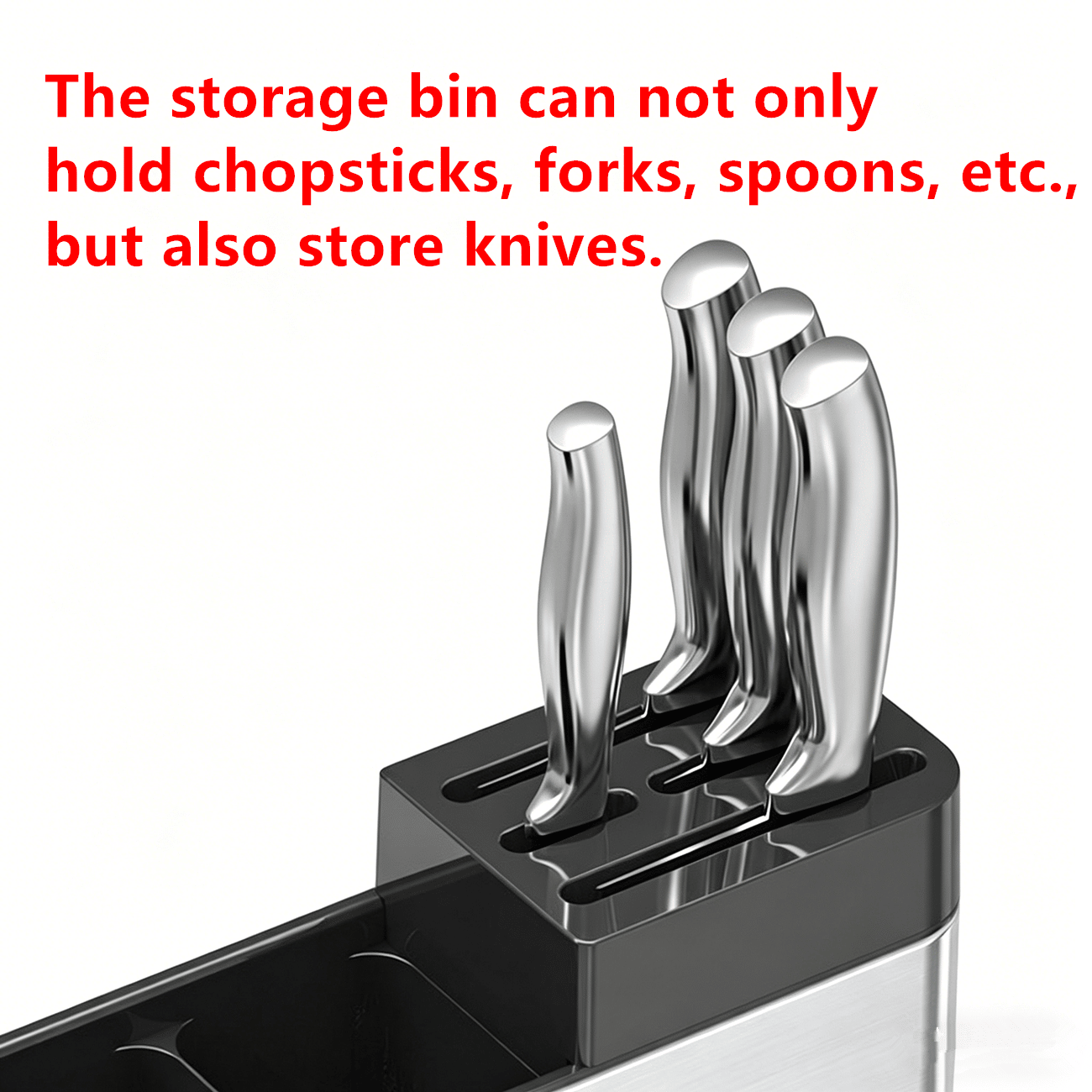 Stainless Steel Kitchen Utensil Holder with Knife Block & Divided Compartments - Silver/Black