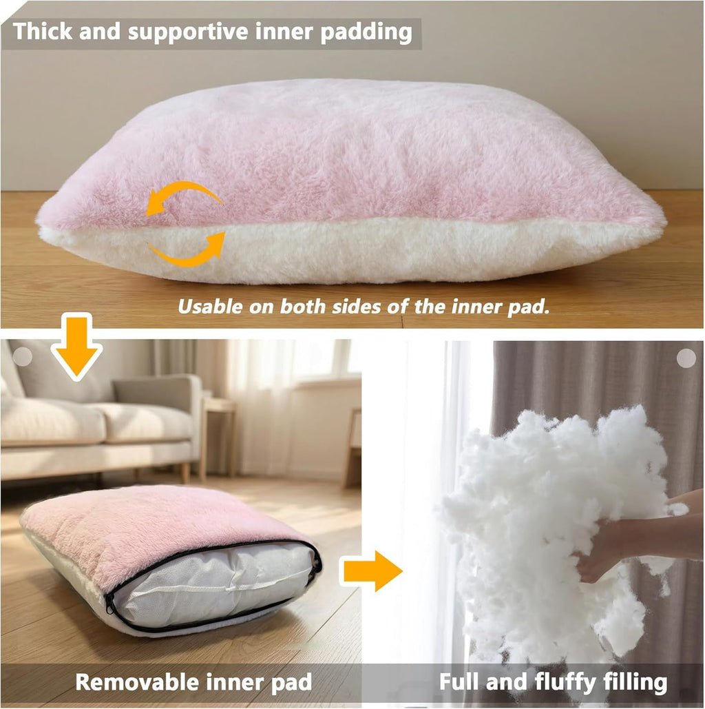 2-in-1 Foldable Cat Cave Bed with Removable Cushion & Plush Ball - Pink