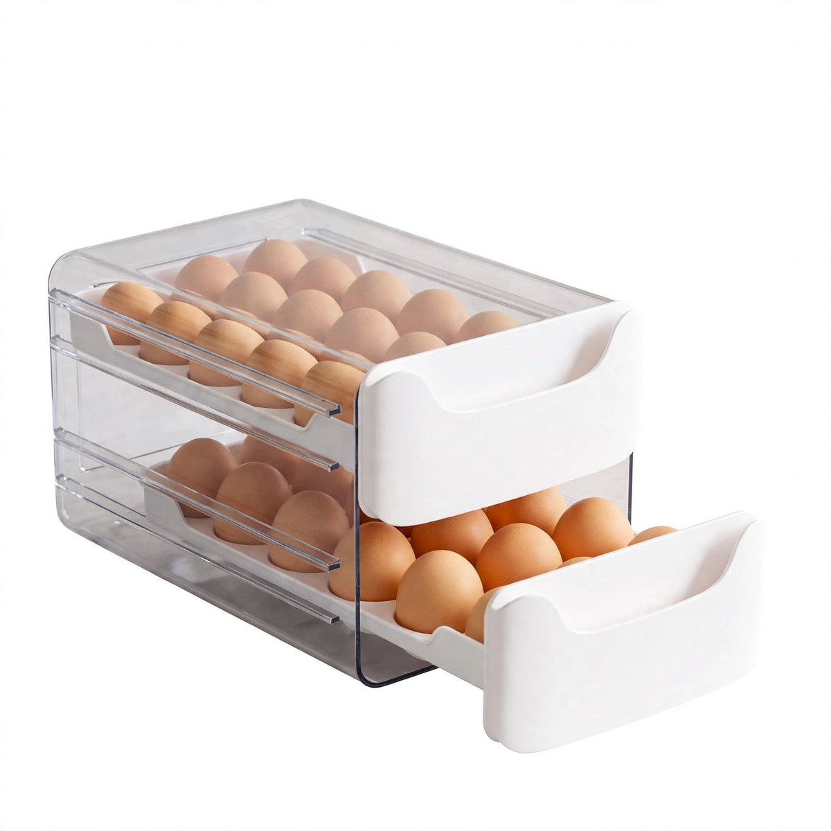 AEELLEEA 36-Egg Refrigerator Egg Holder, 2-Tier Drawer Storage Box, Food-Grade PP, Clear & White
