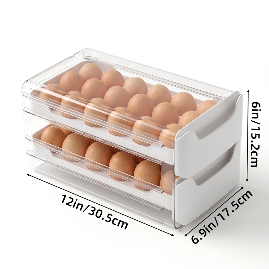 AEELLEEA 36-Egg Refrigerator Egg Holder, 2-Tier Drawer Storage Box, Food-Grade PP, Clear & White