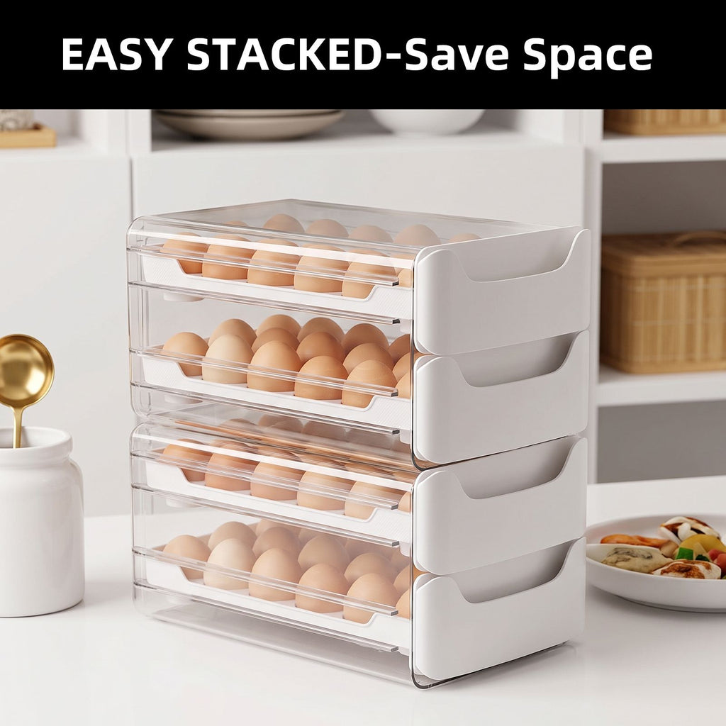 AEELLEEA 36-Egg Refrigerator Egg Holder, 2-Tier Drawer Storage Box, Food-Grade PP, Clear & White