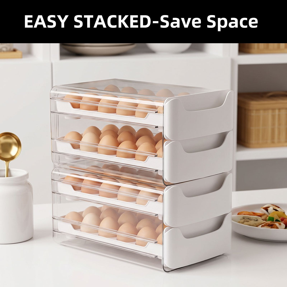 AEELLEEA 36-Egg Refrigerator Egg Holder, 2-Tier Drawer Storage Box, Food-Grade PP, Clear & White
