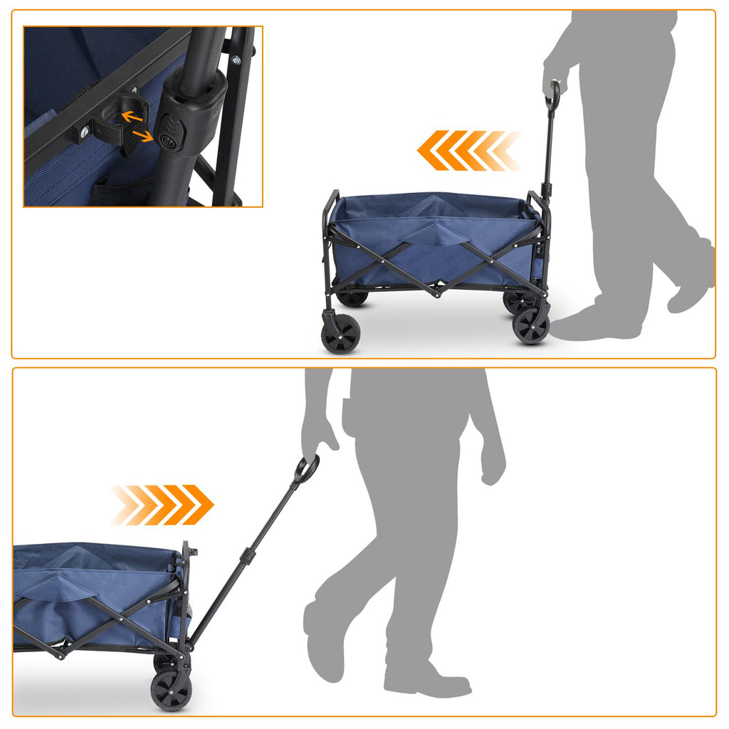 AEELLEEA Foldable Utility Wagon Cart, 220 lb Capacity, 600D Oxford Fabric with Metal Frame, Blue & Silver
