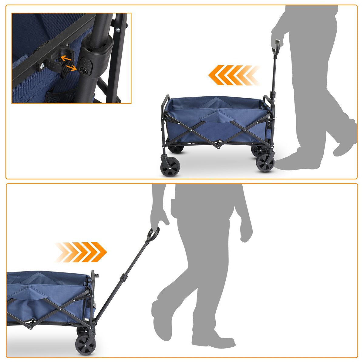 AEELLEEA Foldable Utility Wagon Cart, 220 lb Capacity, 600D Oxford Fabric with Metal Frame, Blue & Silver