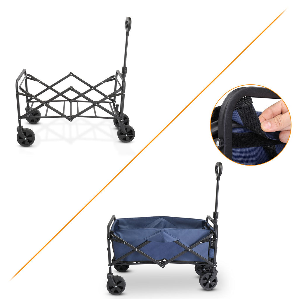 AEELLEEA Foldable Utility Wagon Cart, 220 lb Capacity, 600D Oxford Fabric with Metal Frame, Blue & Silver
