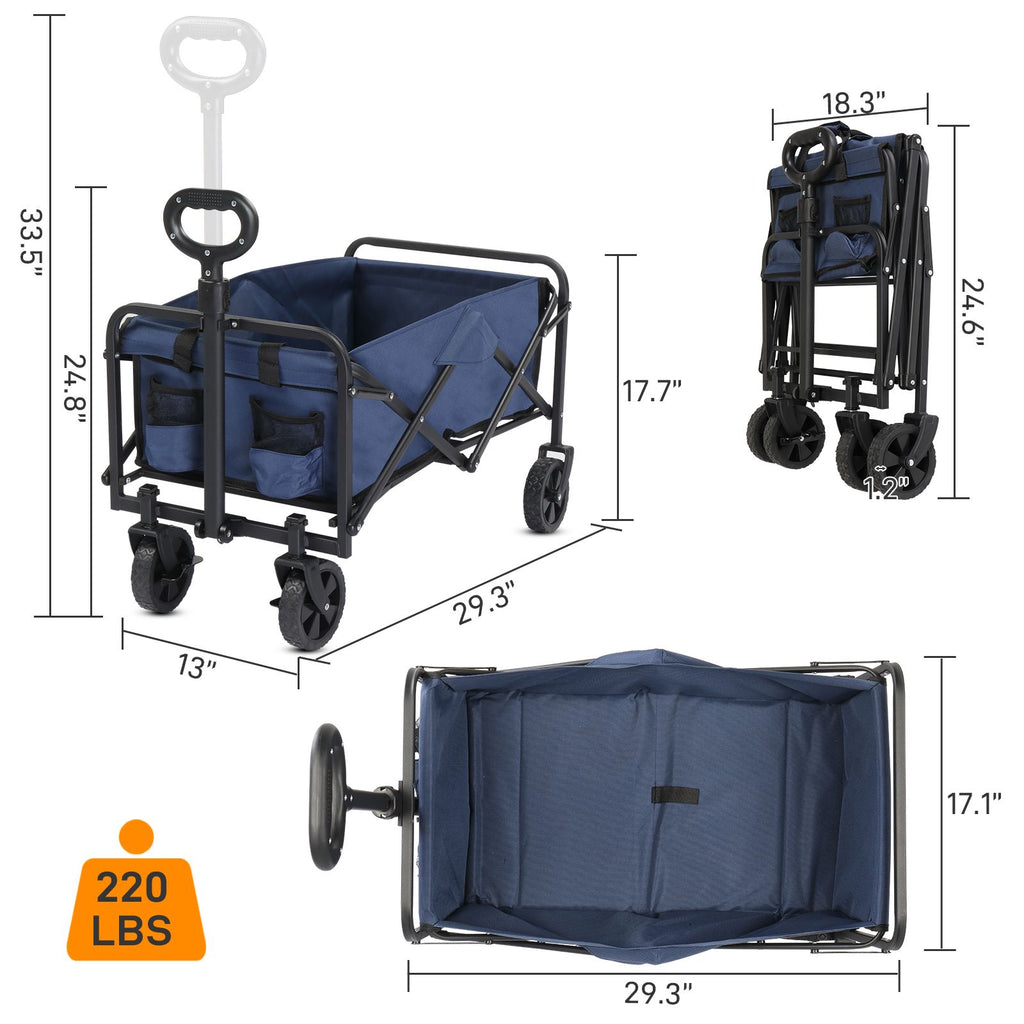 AEELLEEA Foldable Utility Wagon Cart, 220 lb Capacity, 600D Oxford Fabric with Metal Frame, Blue & Silver