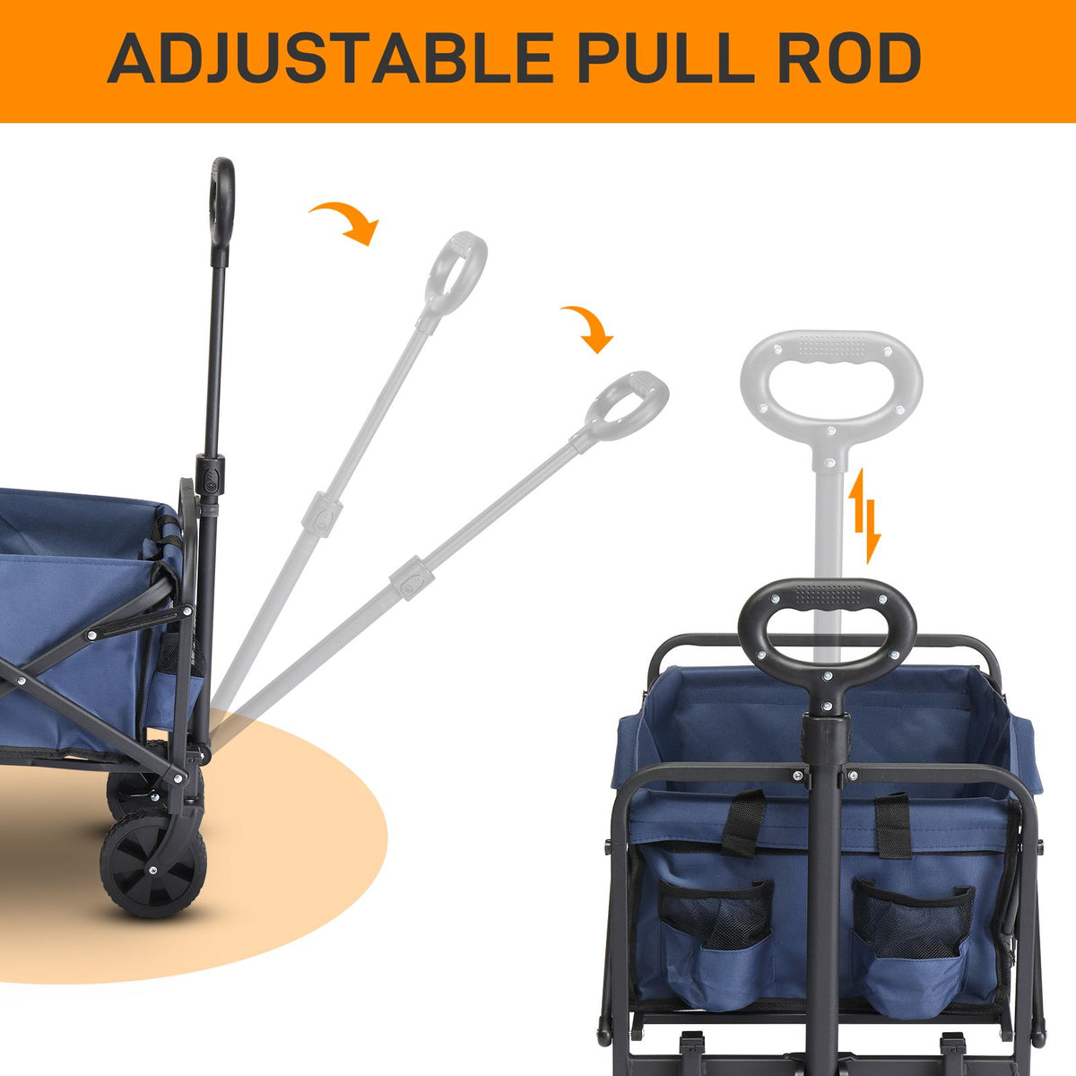 AEELLEEA Foldable Utility Wagon Cart, 220 lb Capacity, 600D Oxford Fabric with Metal Frame, Blue & Silver