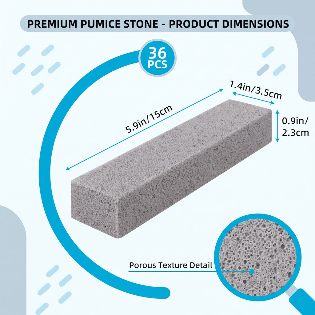 AEELLEEA Pumice Stone Cleaning Blocks, 36 Pack, Natural Gray Scouring Sticks for Toilet Bowl, Sink, Bathtub & Grill, Individually Wrapped