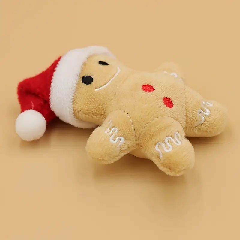 3pk Christmas Gingerbread Plush Pet Toys with Santa Hats - Soft Holiday Toys for Cats & Small Dogs